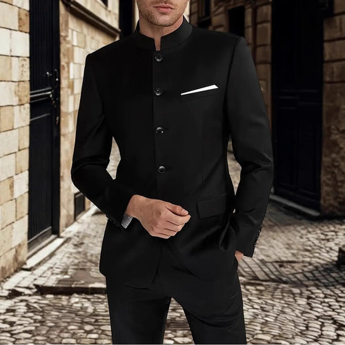 Men’s Modern Suit Blazer with High Collar – Elegant Tailored Fit | Amarae