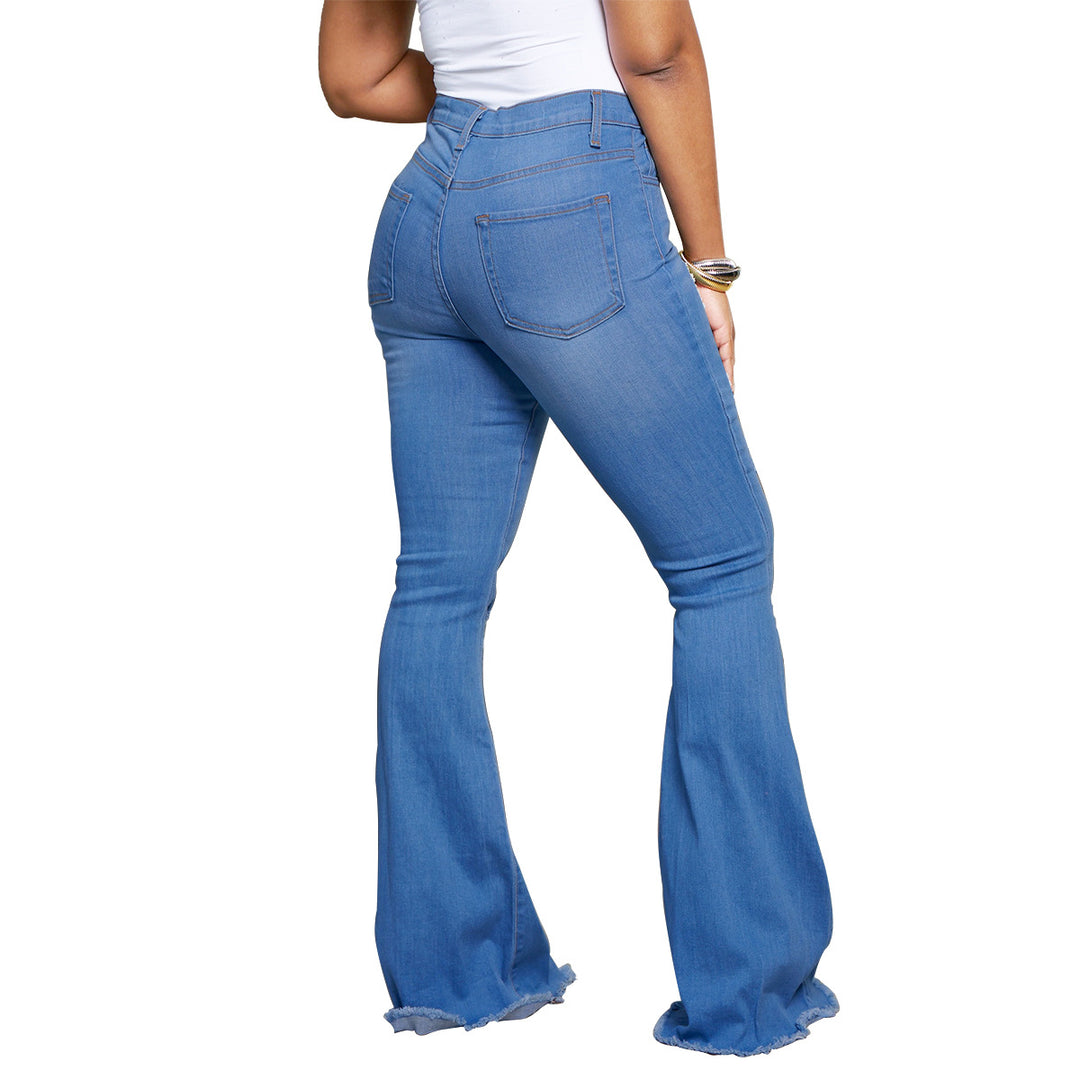 Ladies' waist-fitting flared jeans with ripped inserts and raw hem Amarae