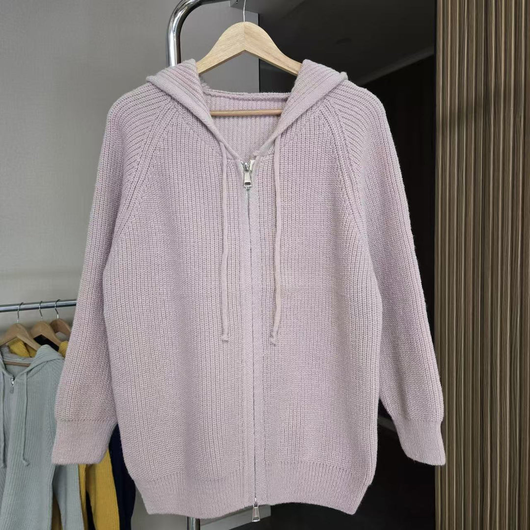 Ladies comfortable knit hoodie with full zip and drawstring Lune London