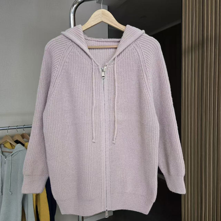 Ladies comfortable knit hoodie with full zip and drawstring Lune London