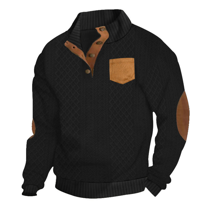 Knitted sweater for men with high collar and button placket Lune London