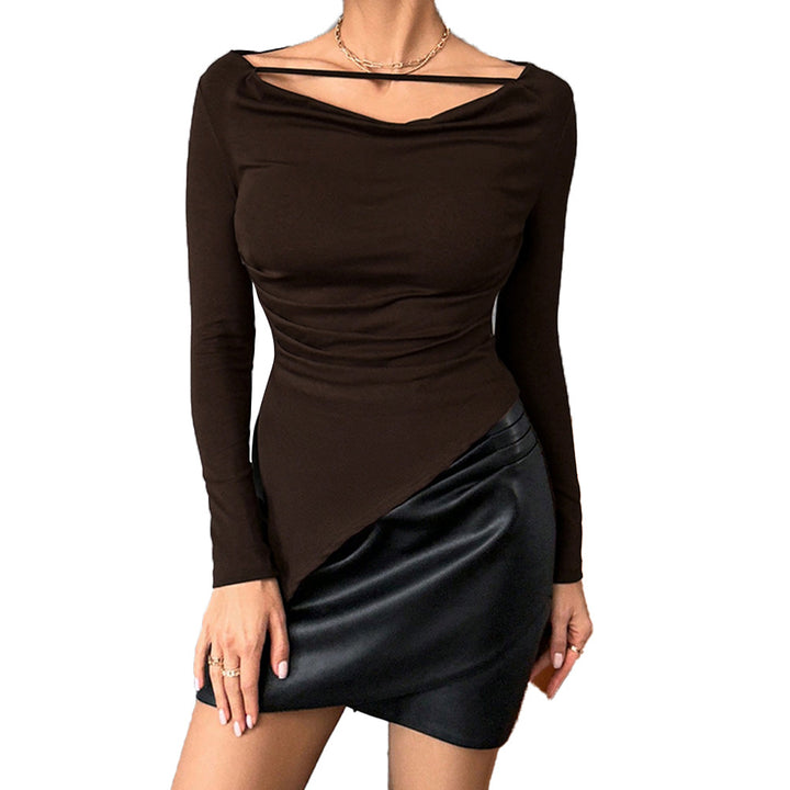 Haut à manches longues pour femmes avec une coupe asymétrique sophistiquée et un design d'épaule unique Chic & Stil