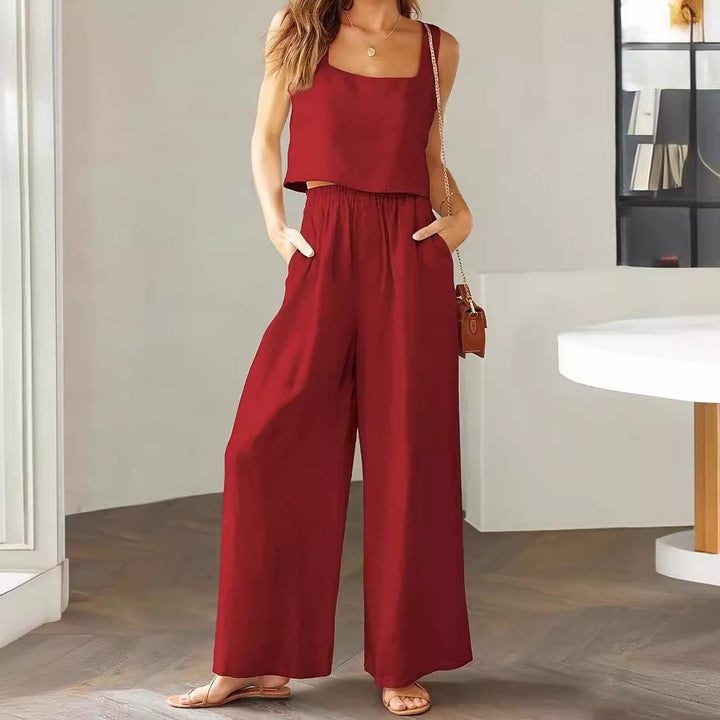 Ladies airy jumpsuit with wide legs and adjustable waist Lune London