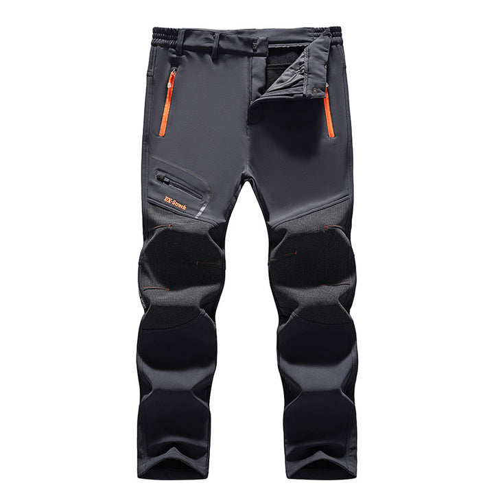 Men's softshell outdoor pants with reinforced knee patches, elastic waistband, and water-repellent membrane Amarae