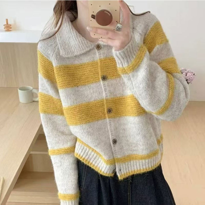 Cardigan féminin à rayures larges et col féminin Chic & Stil