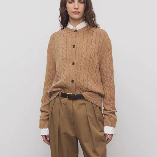 Sweater women with complex braid pattern and continuous buttoning Amarae
