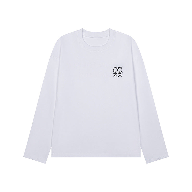 Unisex Long Sleeve Cotton Shirt with Minimalist Friendship Embroidery Amarae