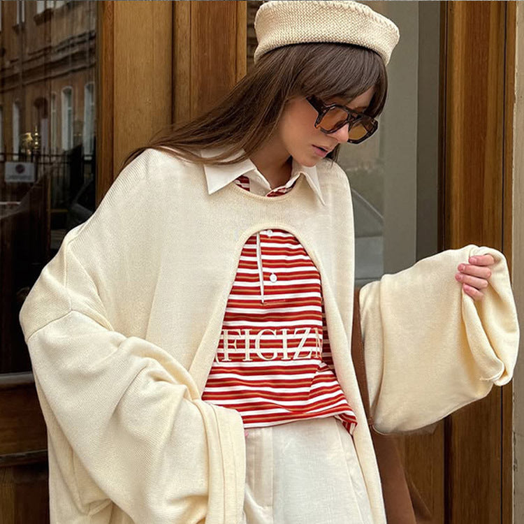 Women's Oversize Cape Cardigan with Wide Trumpet Sleeves and Open Front Design Amarae
