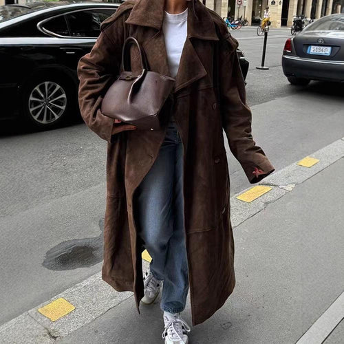 Elegant suede jacket for women with a fitted waist and a practical tie belt Amarae