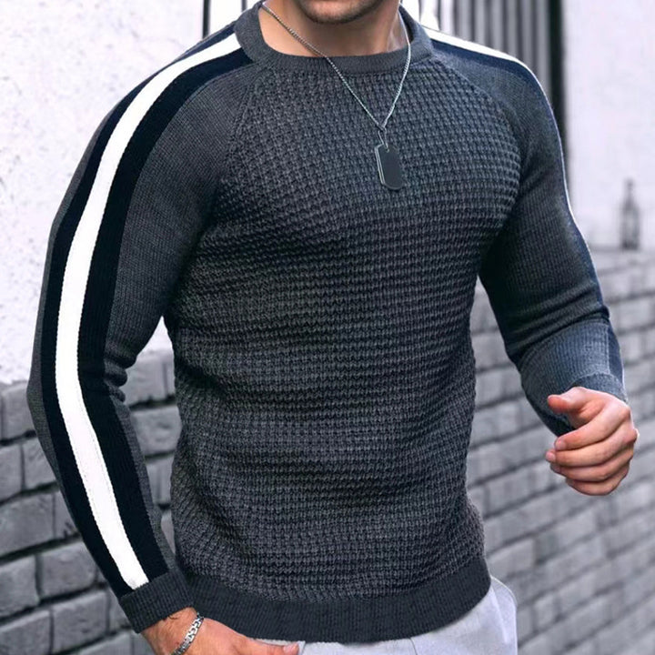 Men's trendy crew neck sweater with textured surface and contrasting stripes Lune London