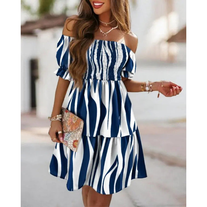 Floral ruffled dress with a neckline for women Lune London
