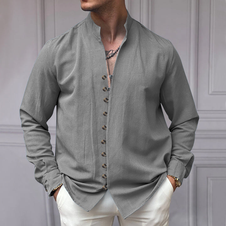 Long sleeve shirt for men with button placket and trendy high collar Lune London