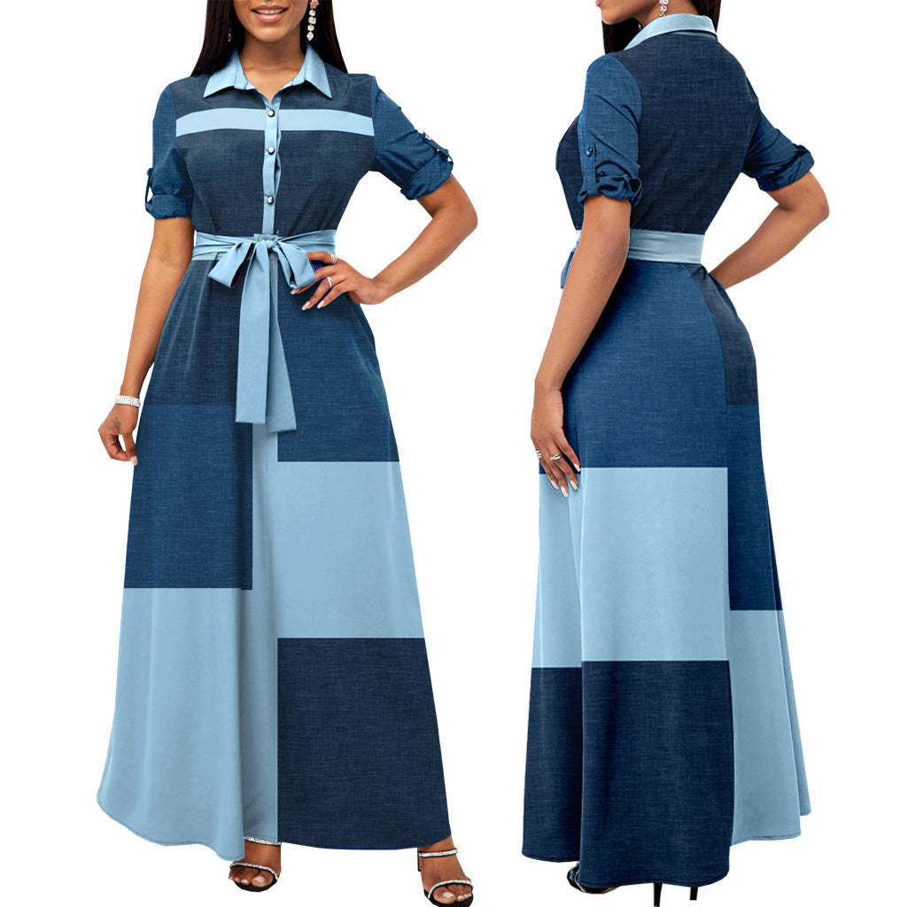 Maxi dress for women with button placket and tie belt Lune London