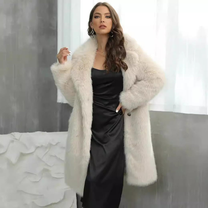 Ladies Comfortable Faux Fur Coat with a Chic Elegant Lapel Style