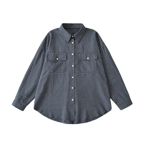 Checkered blouse for women with double breast pockets and classic collar Amarae