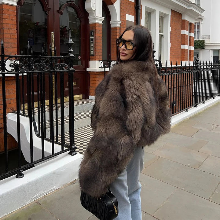 Faux fur jacket for women with long soft sleeves Lune London