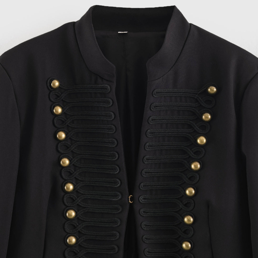 Women's Short Blazer in Marshal Look with Cord Ornament and Brass Buttons Amarae