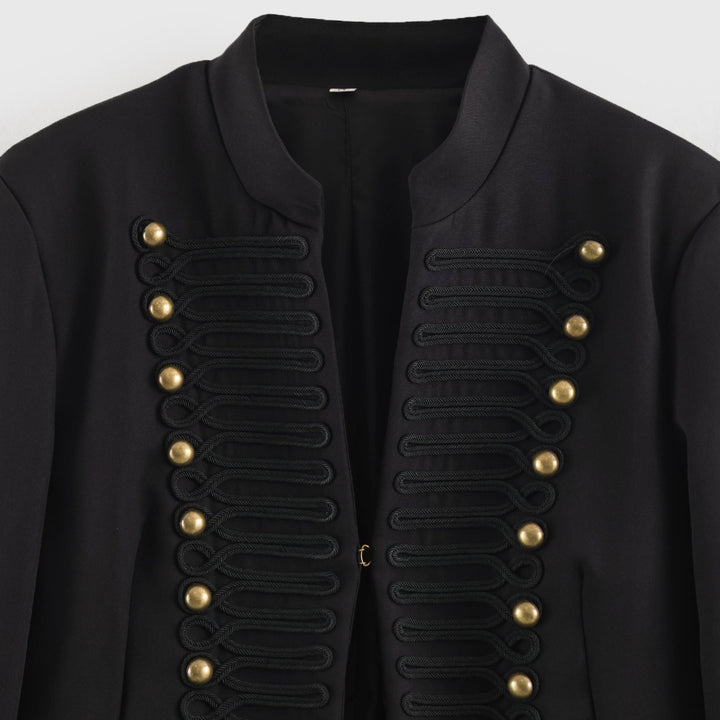 Women's Short Blazer in Marshal Look with Cord Ornament and Brass Buttons Amarae