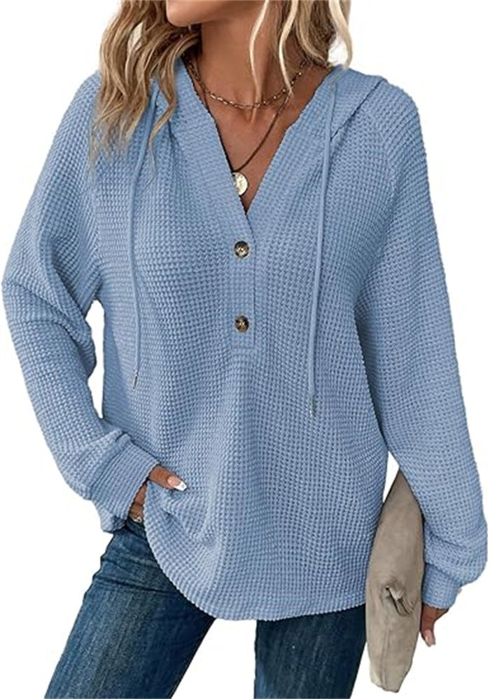 Ladies hooded sweatshirt in waffle texture Amarae