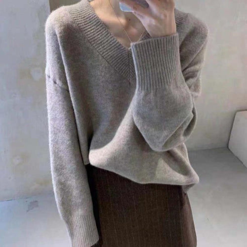 Pull en maille épaisse pour femme avec un décolleté en V, une coupe décontractée et des manches surdimensionnées Chic & Stil