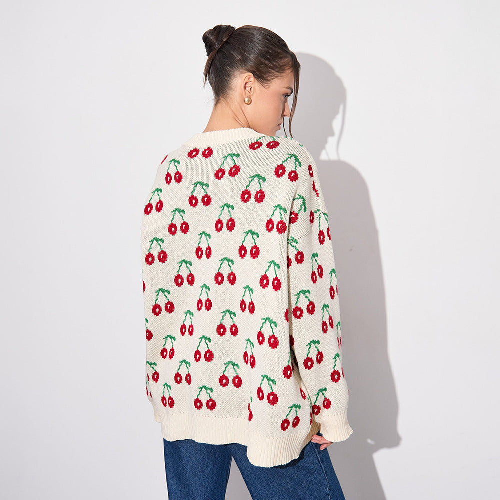 Pull en tricot à motifs pour femmes avec design fruité et coupe décontractée Chic & Stil