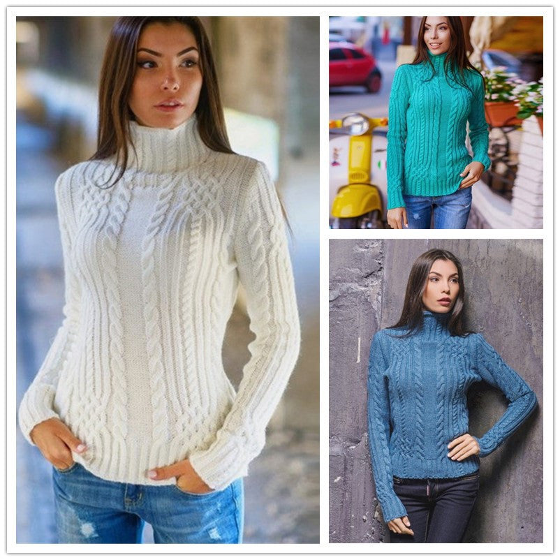 Sweater women with high neck and cable knit pattern Lune London