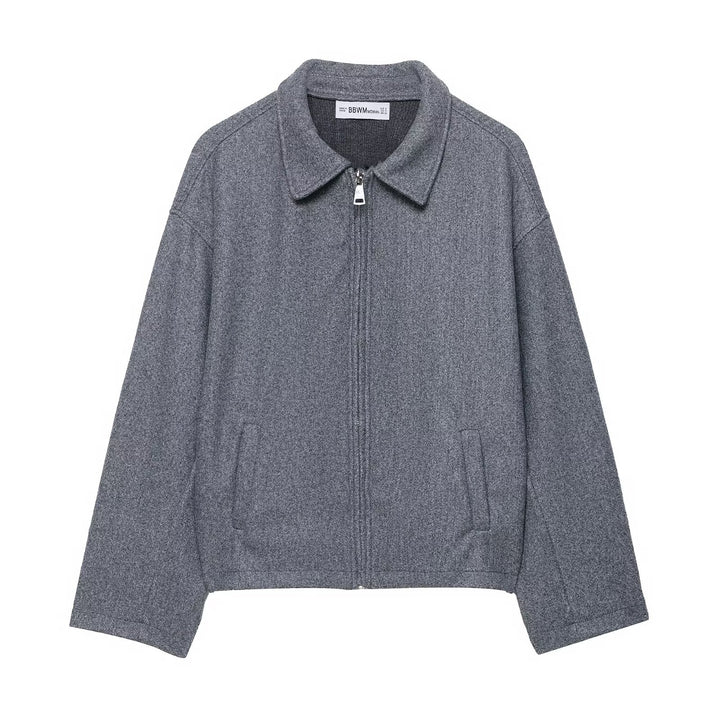 Fashionable women's transitional jacket with a stylish high collar and practical zippered pockets Lune London