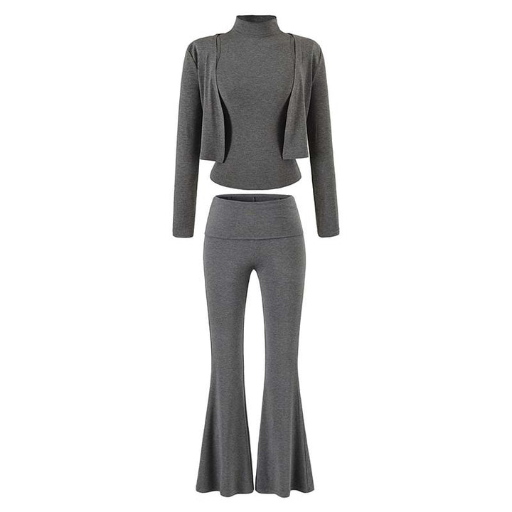 Women's Loungewear Set with Bolero, Turtleneck Cropped Top and Flared Trousers Amarae