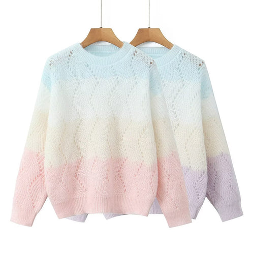 Knitted sweater for women with a modern wave pattern and soft color gradients Amarae