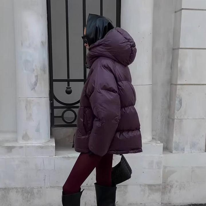 Women's Oversize Quilted Puffer Jacket with High Collar and Hood Amarae