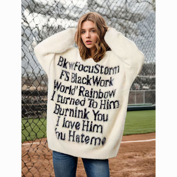 Elegant oversized sweater for women with creative inscription Lune London