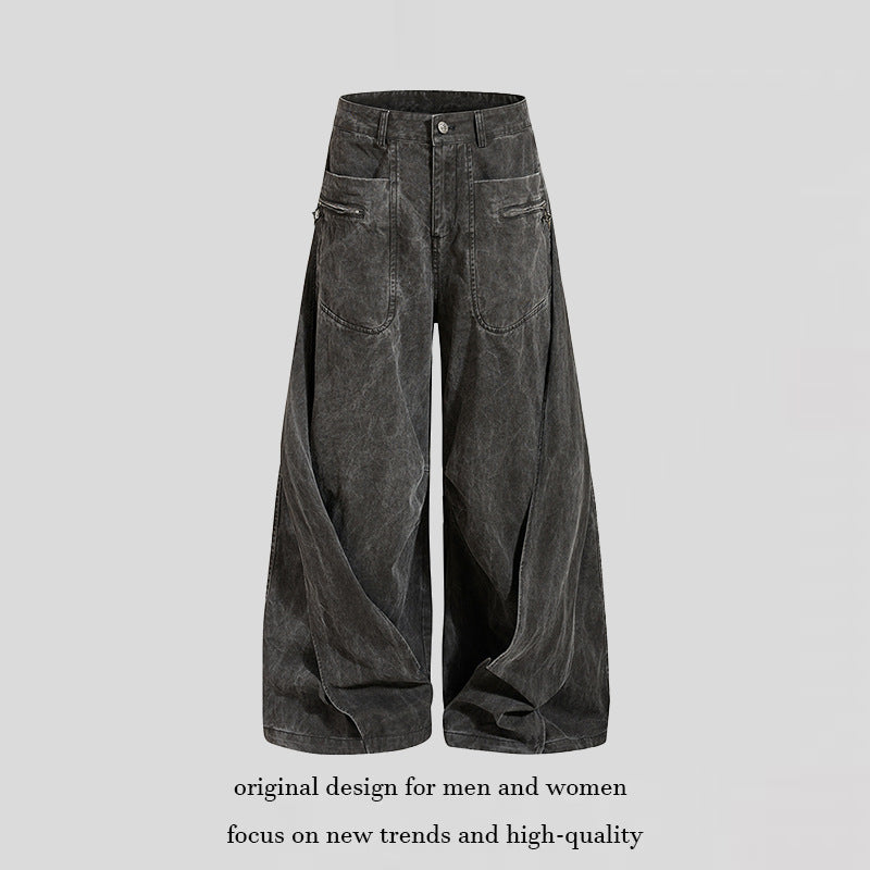 Women Wide Draped Culotte Cargo Pants with High Waist and Zip Pockets Amarae