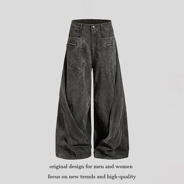 Women Wide Draped Culotte Cargo Pants with High Waist and Zip Pockets Amarae
