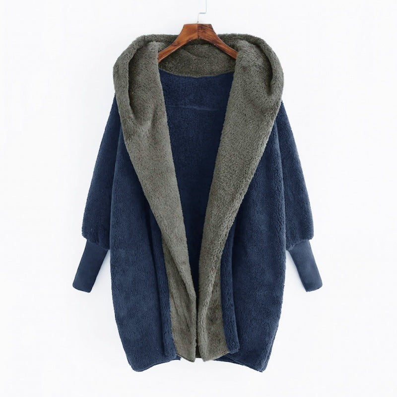Women's Oversized Faux Fur Hooded Coat with Contrasting Teddy Lining and Ribbed Cuffs Amarae