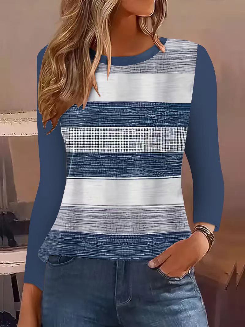 Women Casual Long Sleeve Striped T-shirt with Trendy Chic Cut and Style