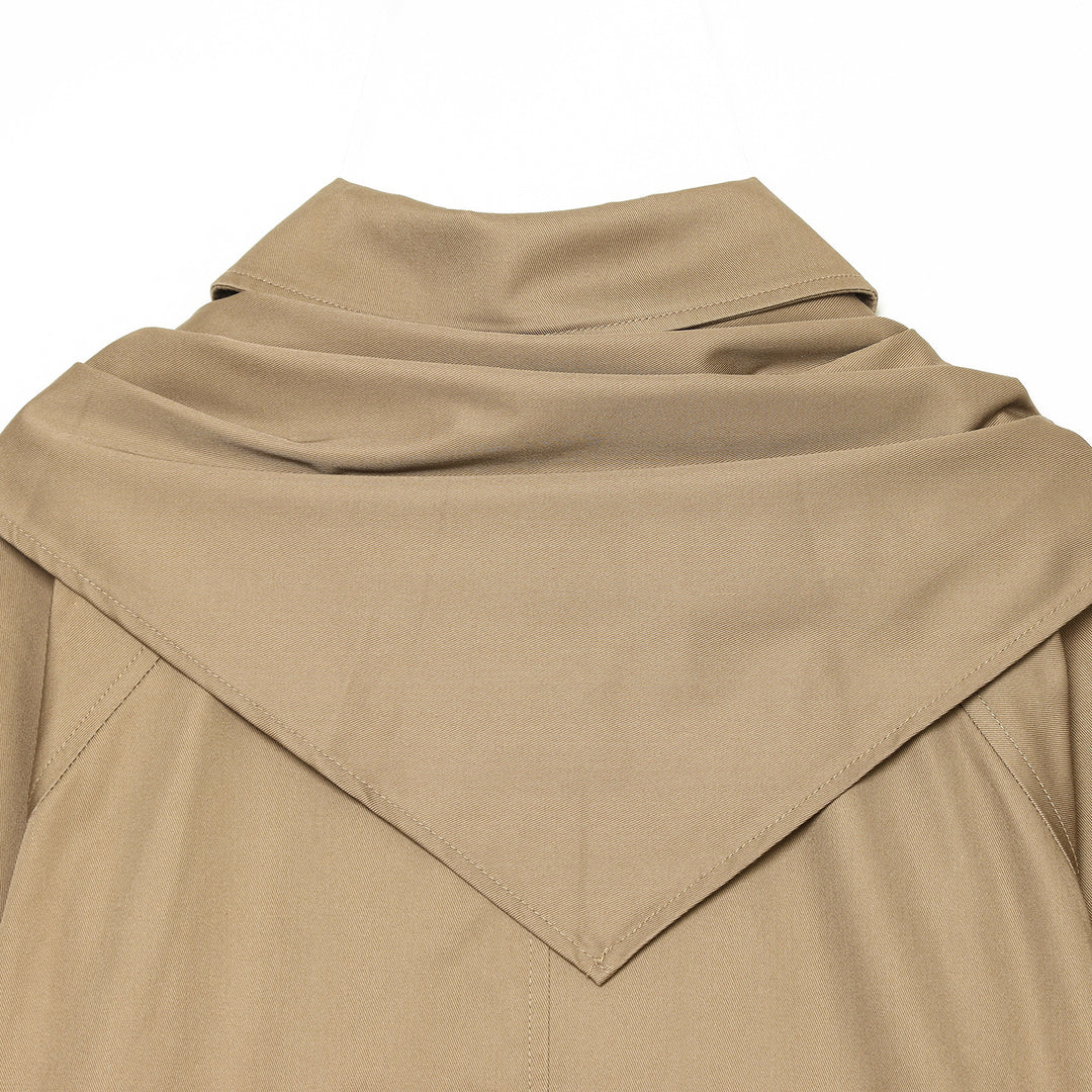 Women's Cropped Trench Cape Jacket with Bow Collar and Boxy Silhouette Amarae