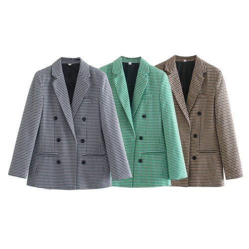 Checked blazer for women with double-breasted Amarae