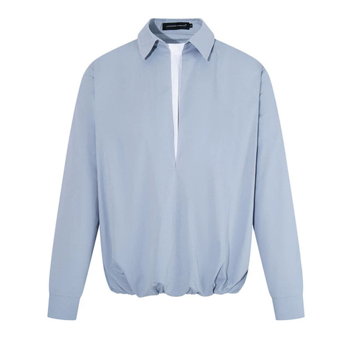 Women Elegant Blouse with concealed V-slit front, shirt collar and elastic hem
