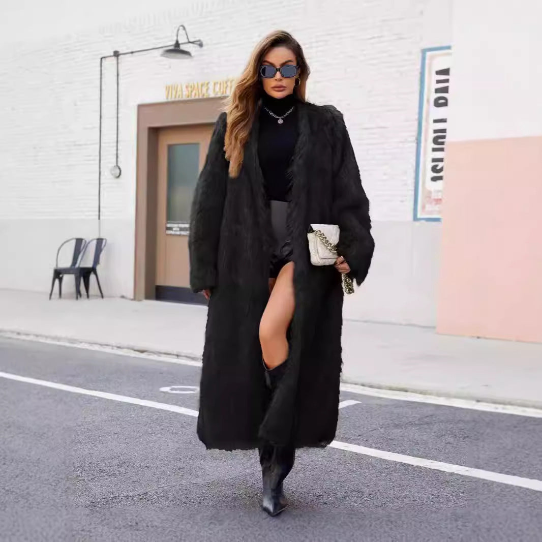 Ladies Long Luxurious Faux Fur Coat with Voluminous Sleeves Lune London