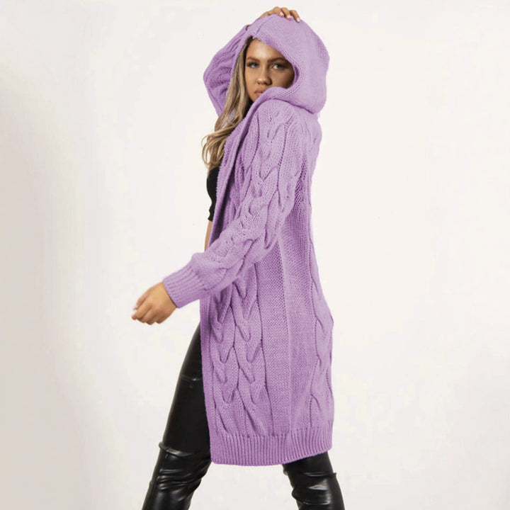 Women’s hooded knitted jacket with a trendy cable pattern and practical pockets Lune London