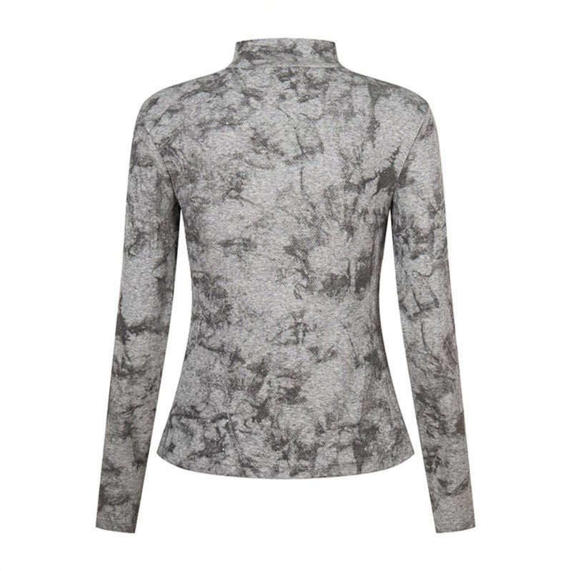 Women's long sleeve shirt with stand-up collar and decorative cord appliqué Amarae