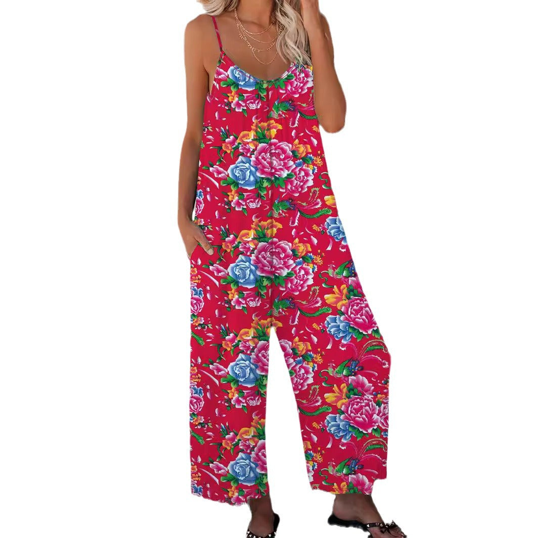 Lady lightweight jumpsuit with floral design and adjustable straps Lune London