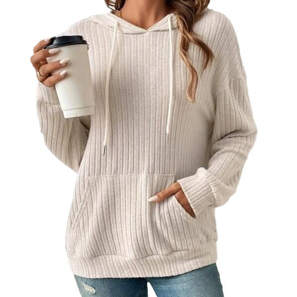 Ladies Casual Waffle Hoodie with Kangaroo Pocket and Hood Lune London