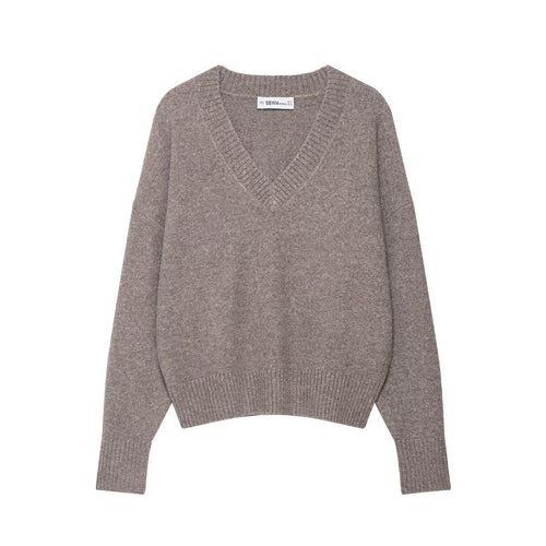 Casual sweater for women with V-neck and ribbed knit Amarae