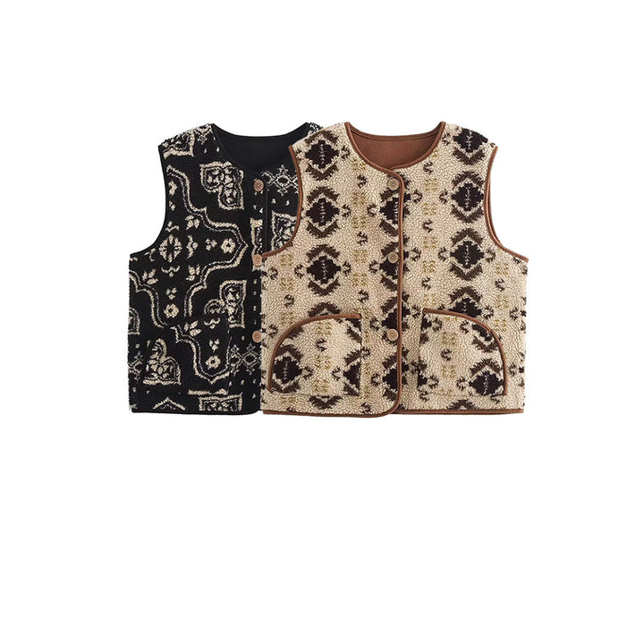 Women's patterned teddy vest in bouclé look with patch pockets Amarae