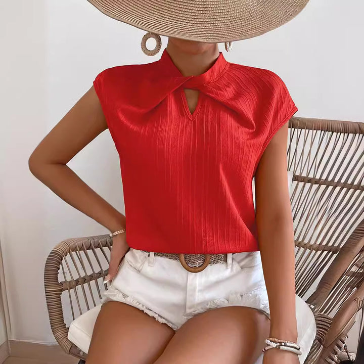 Structured keyhole neck blouse for women with cape sleeves Lune London