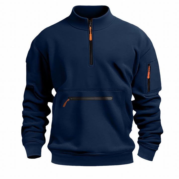 Function sweater for men with half-zip and practical pockets Lune London