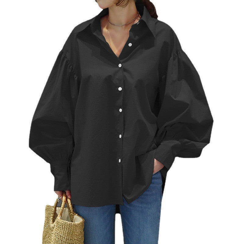 Women's Oversize Blouse with Balloon Sleeves and Shirt Collar Amarae