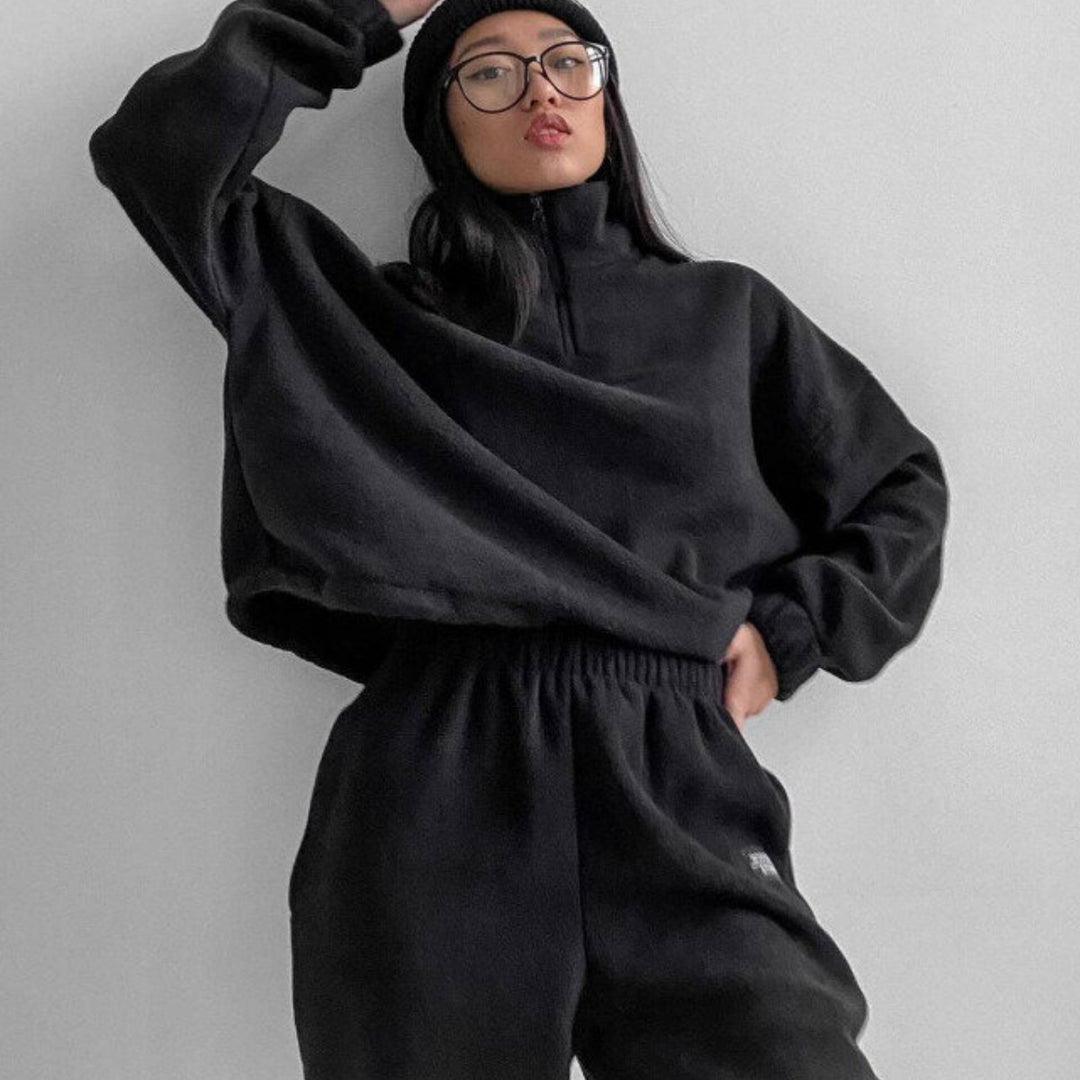 Fleece loungewear set for women with high collar and elastic waistband Lune London
