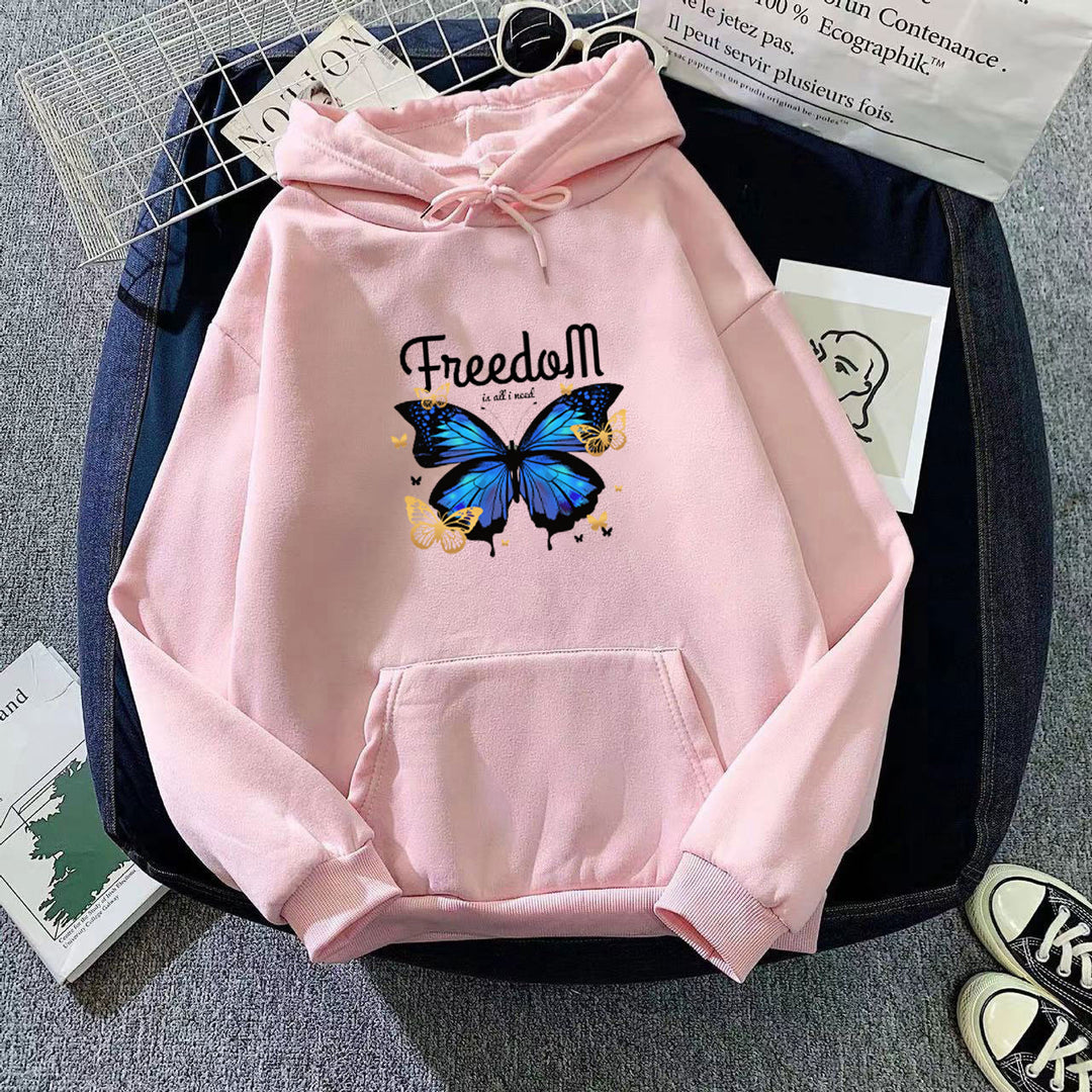 Ladies hooded sweatshirt with artistic butterfly design Chic & Stil